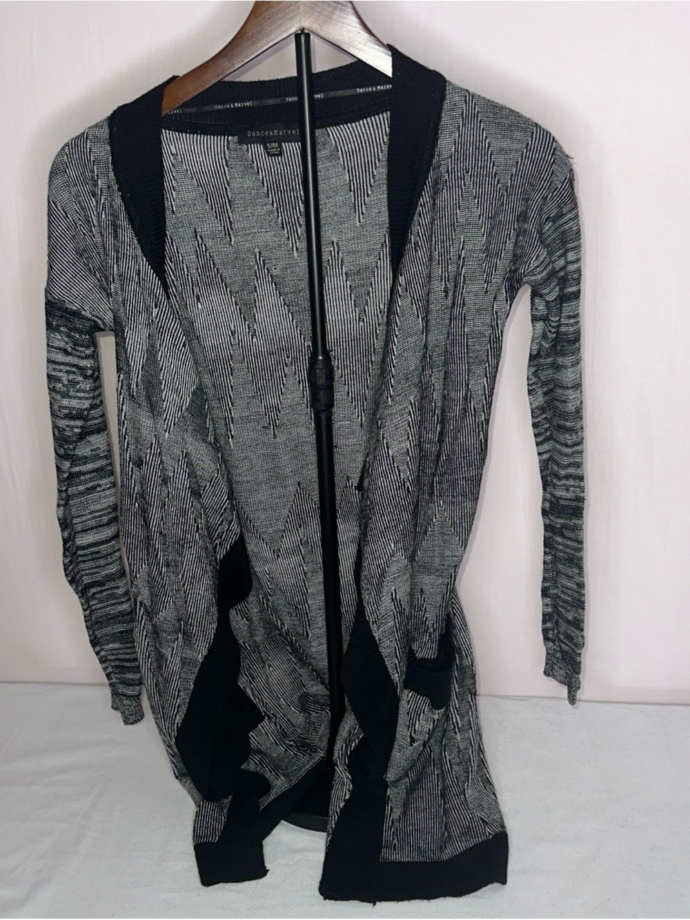 Dance & Marvel Black and Gray Open-Front Long Cardigan